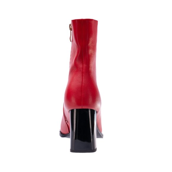 Stylish Contemporary Womens Warm Red Leather High Heel Ankle Chunky Boots - Picture 5 of 8